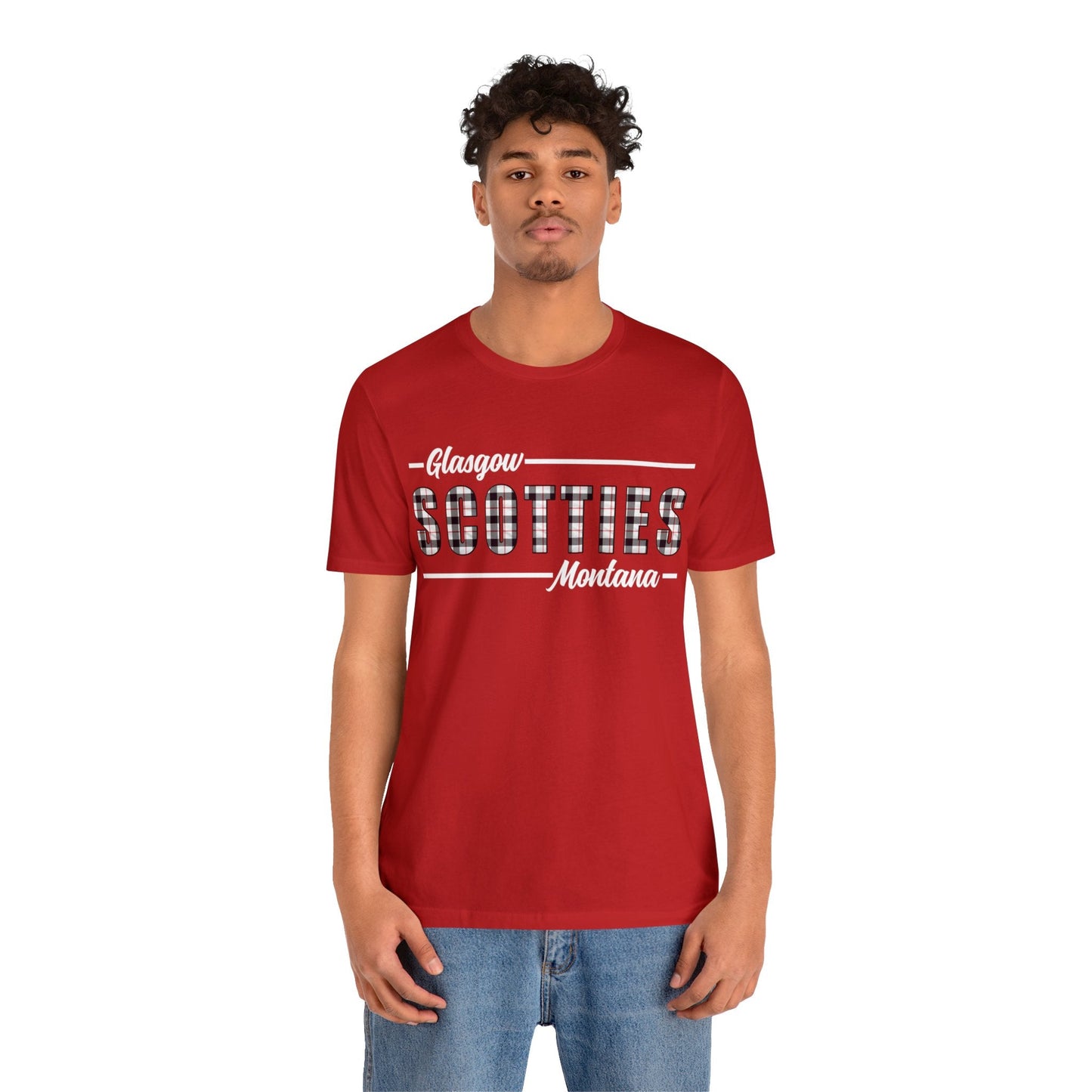 Glasgow Scotties Montana Plaid Adult Unisex Tee in Red or Black