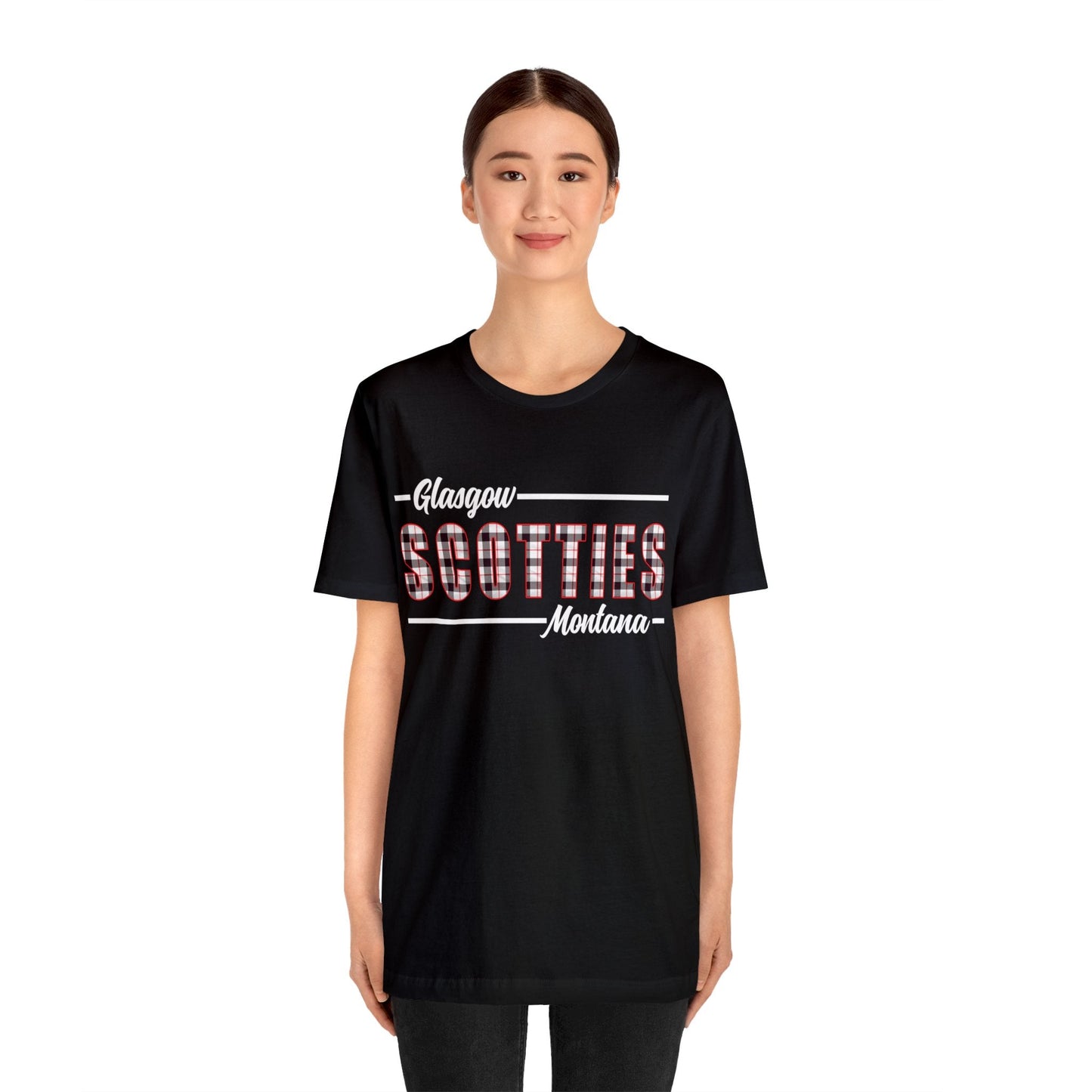 Glasgow Scotties Montana Plaid Adult Unisex Tee in Red or Black