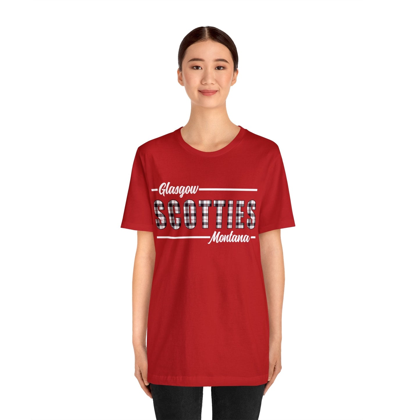 Glasgow Scotties Montana Plaid Adult Unisex Tee in Red or Black