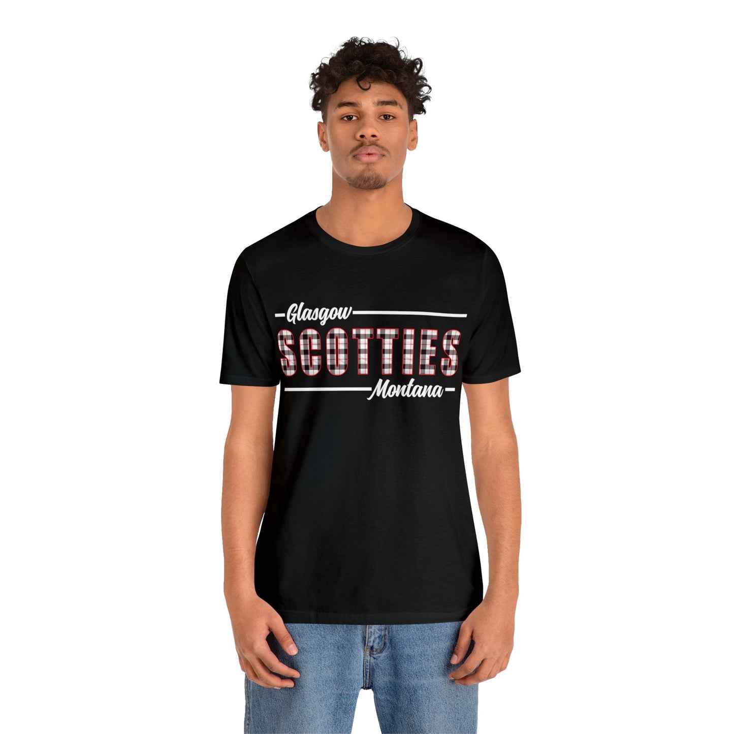 Glasgow Scotties Montana Plaid Adult Unisex Tee in Red or Black