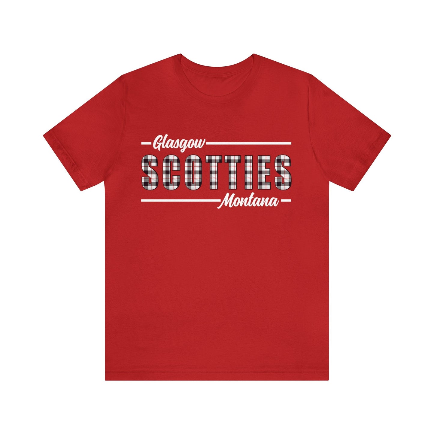 Glasgow Scotties Montana Plaid Adult Unisex Tee in Red or Black